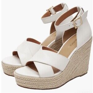 Lisa Vicky Espadrille Wedge Sandals Gemi White Sheep Nappa Leather Size 9